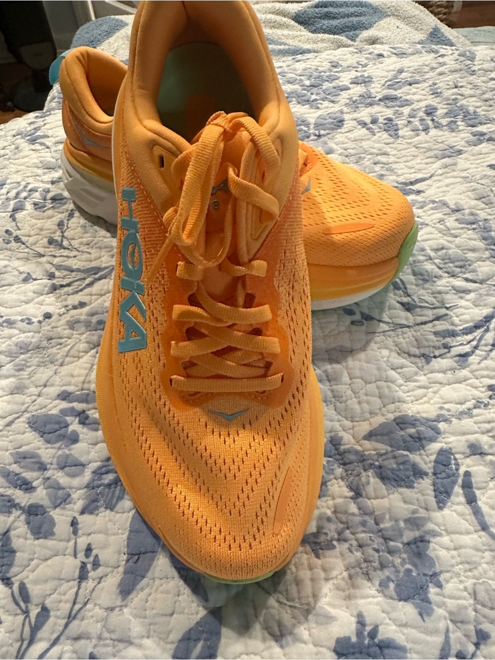 Hoka Orange Athletic Running Shoes with Light Blue Logo - Picture 4 of 9